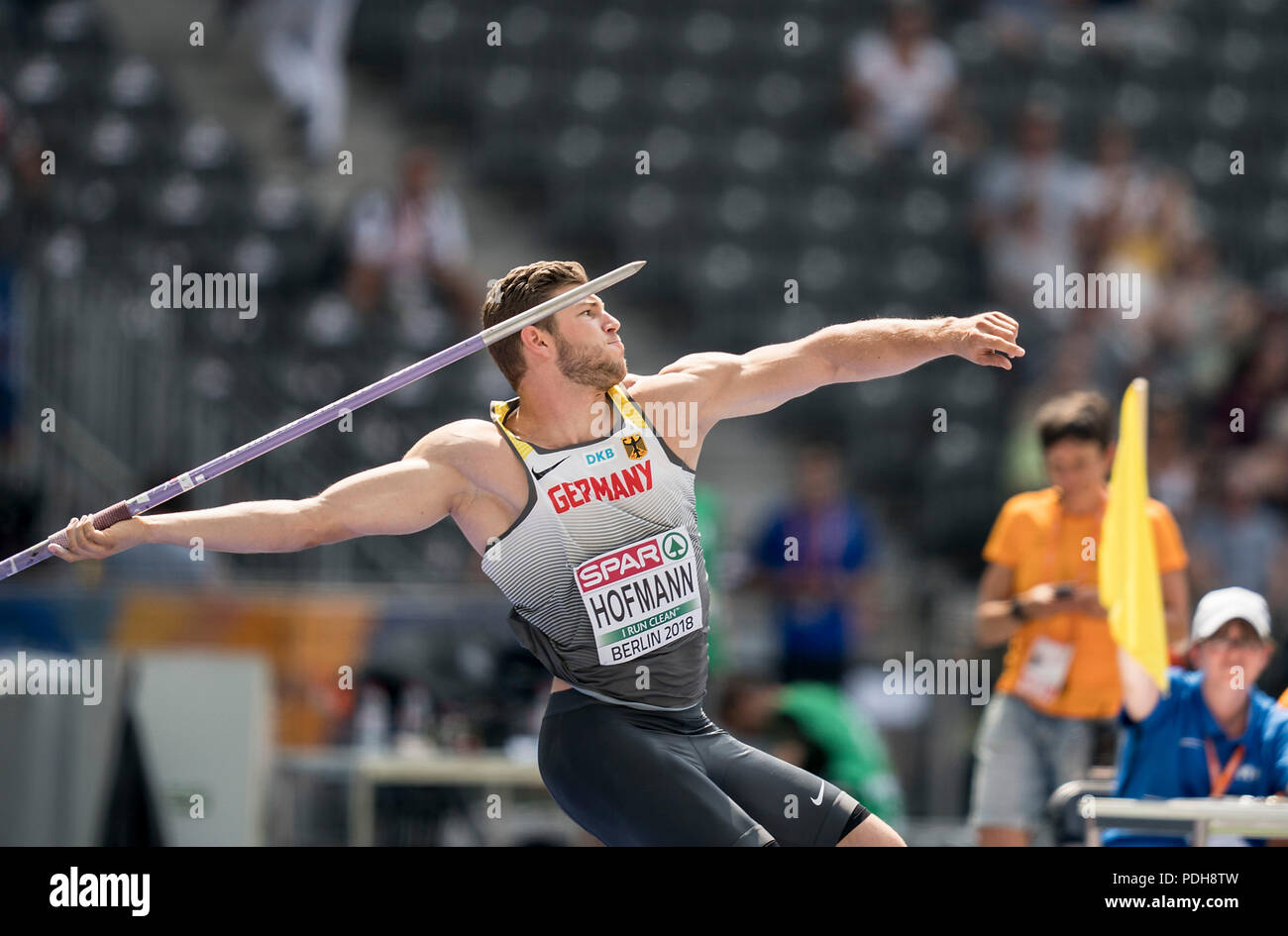 Berlin, Deutschland. 08 Aug, 2018. Andreas Hofmann, Deutschland, Aktion. Qualifikation Speerwurf der Männer, die am 08.08.2018 der Europäischen Leichtathletik WM 2018 in Berlin/Deutschland vom 06.08. - 12.08.2018. | Verwendung der weltweiten Kredit: dpa/Alamy leben Nachrichten Stockfoto