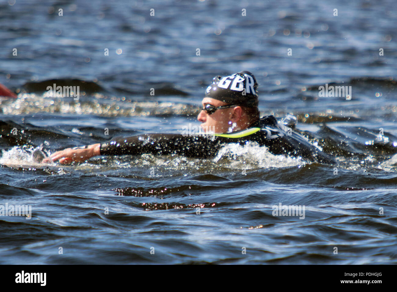 Loch Lomond, Schottland, Großbritannien. 9. August 2018. Großbritanniens Jack Burnell (29) konkurriert in der Herren 10-km-Rennen endgültig, während Tag 8 der Glasgow Europameisterschaften 2018, am Loch Lomond und der Trossachs National Park. Stockfoto