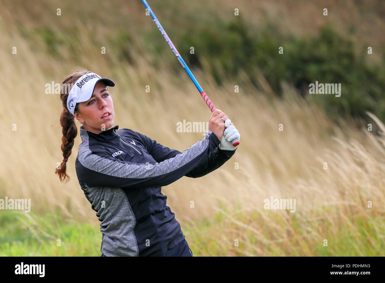 Gleneagles, Schottland, Großbritannien. 10 August, 2018. Die Fourball Match Play setzt sich mit der Paarung von Georgia Hall und Laura Davies aus Großbritannien spielen gegen Chloe Leurquin und Manon De Roey von Belgien Quelle: Findlay/Alamy leben Nachrichten Stockfoto