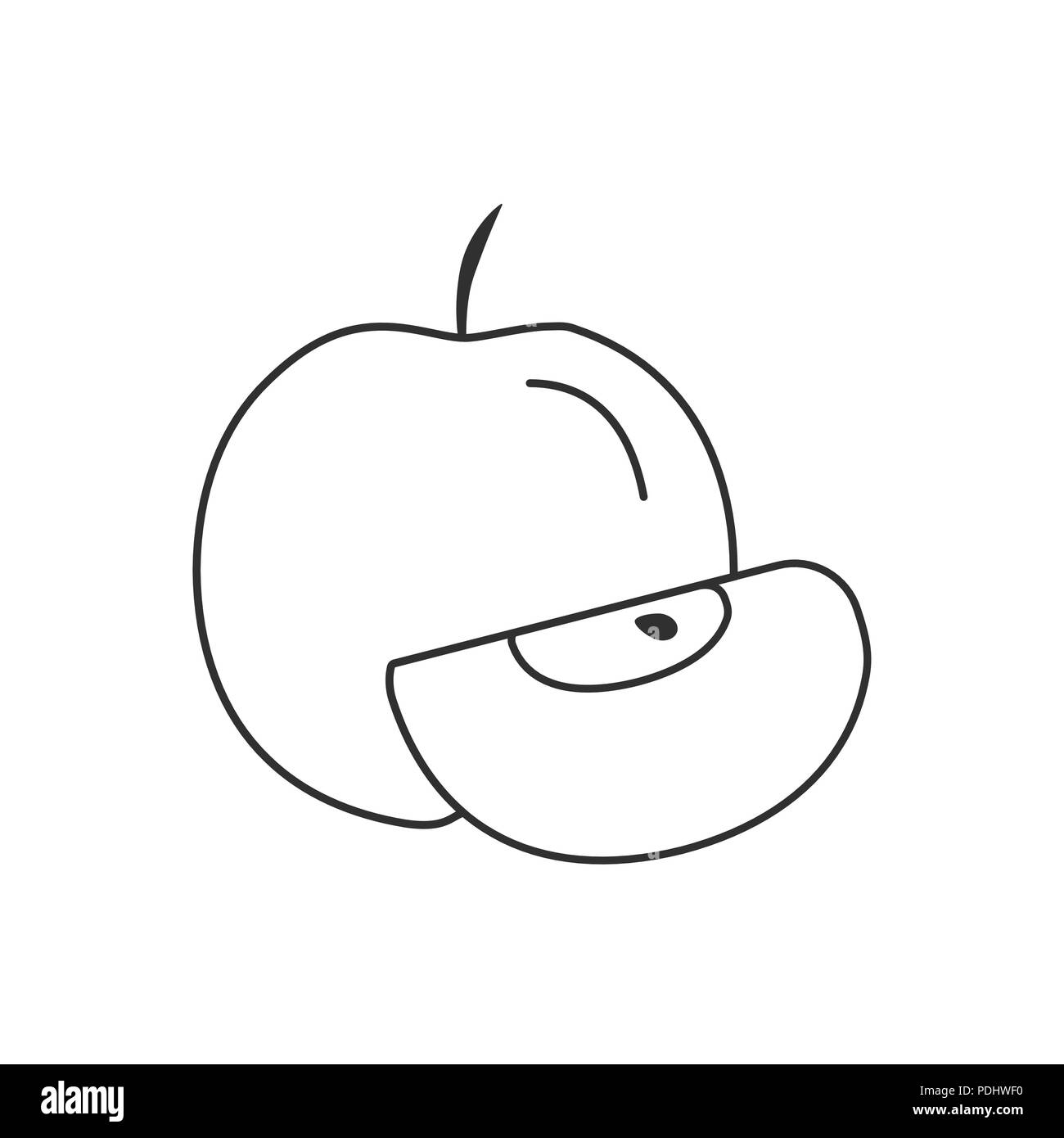 Ganze und Slice äpfel Symbol in flache schwarze Kontur Design. Stock Vektor