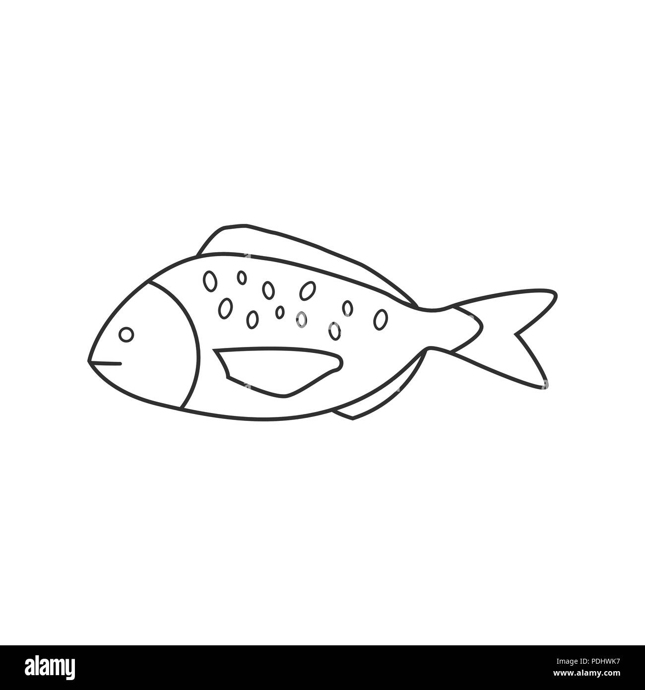 Fisch Symbol in flache schwarze Kontur Design. Stock Vektor