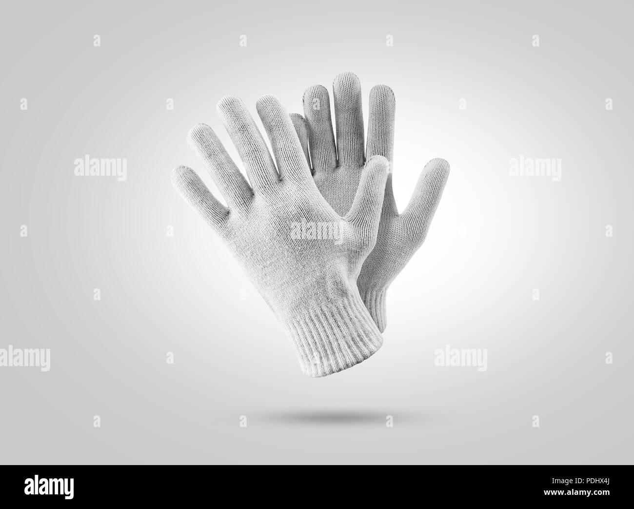 Leere winter handschuhe Mockup gestrickt. Klar Ski oder Snowboard Handschuhe mock up, isoliert. Warme hand Kleidung Design vorlage. Plain arm Zubehör Präsentation für das Branding. Stockfoto