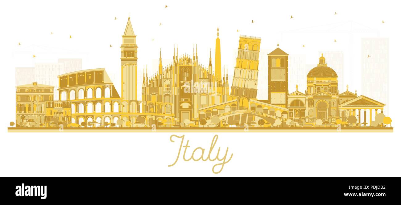Italien Skyline der Stadt goldene Silhouette mit Sehenswürdigkeiten. Vector Illustration. Business Travel und Tourismus Konzept mit historischer Architektur. Stock Vektor