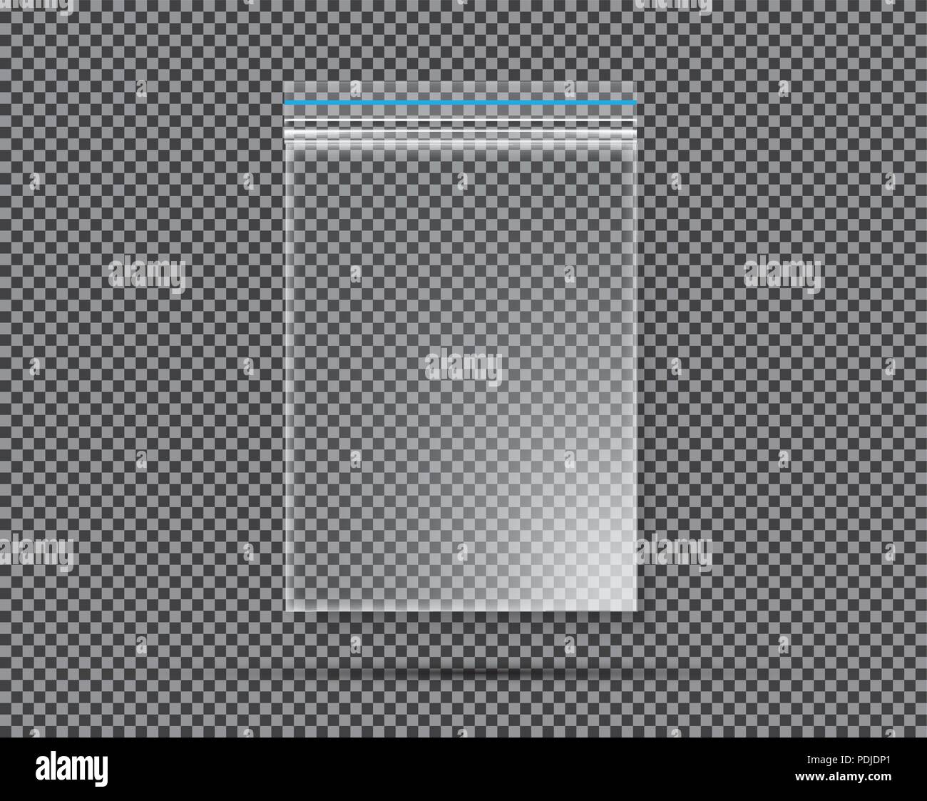 Transparente Nylon oder Polyethylenbeutel mit Schloss oder Zip. Vector Illustration. Stock Vektor