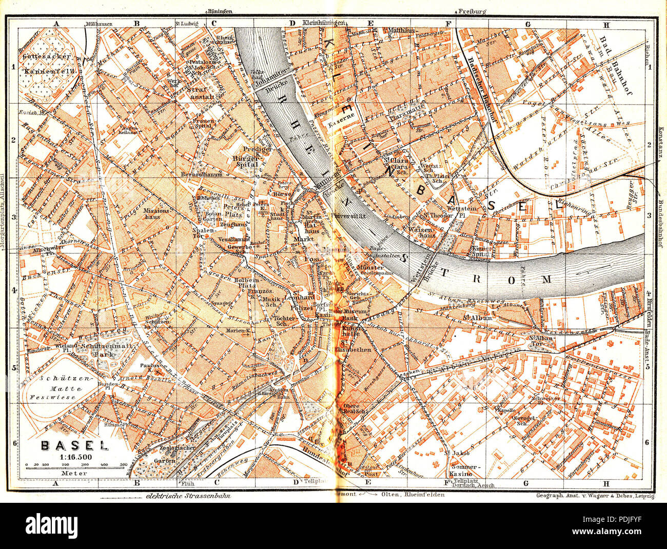 343 StadtplanBaselBaedeker 1913 Stockfoto