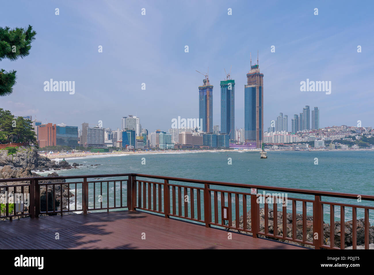 Busan, Südkorea - 12 Jul, 2018: Haeundae Beach Landschaft in der Sommersaison Stockfoto