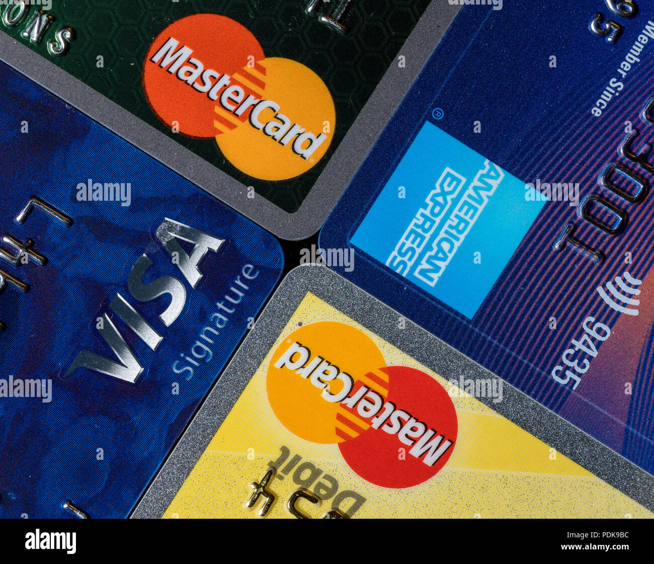 Nahaufnahme von Kreditkartenunternehmen Marken und Logos Stockfoto