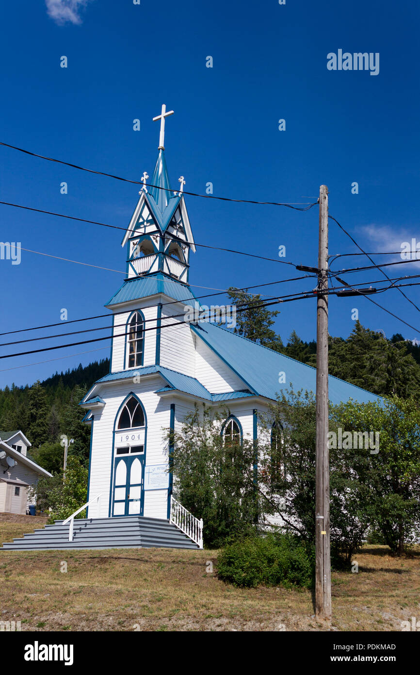 Juli 17, 2018 - Moyie, British Columbia, Kanada: Gebäude Exterieur von St. Peter Katholische Kirche 1904 im Moyie, British Columbia, Kanada gebaut. Mo Stockfoto