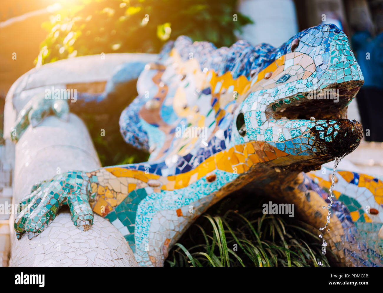 Buntes Mosaik Salamander El Drac, Park Güell, Barcelona, Katalonien, Spanien, Europa Stockfoto