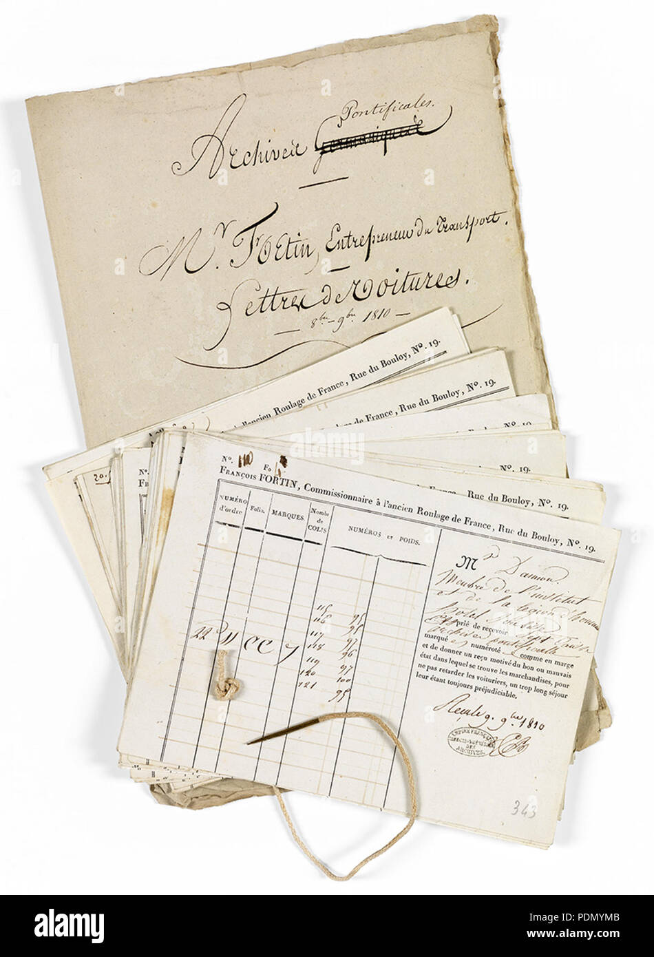 207 Lettres de voiture pour les Caisses des Archives pontificales-AB-VE-7 - Archive - nationales - Frankreich Stockfoto