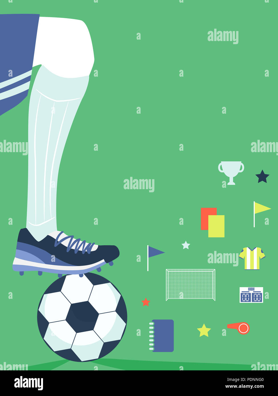 Abbildung: ein Fußballspieler mit Ball am Fuß mit Fußball Club Elemente Stockfoto