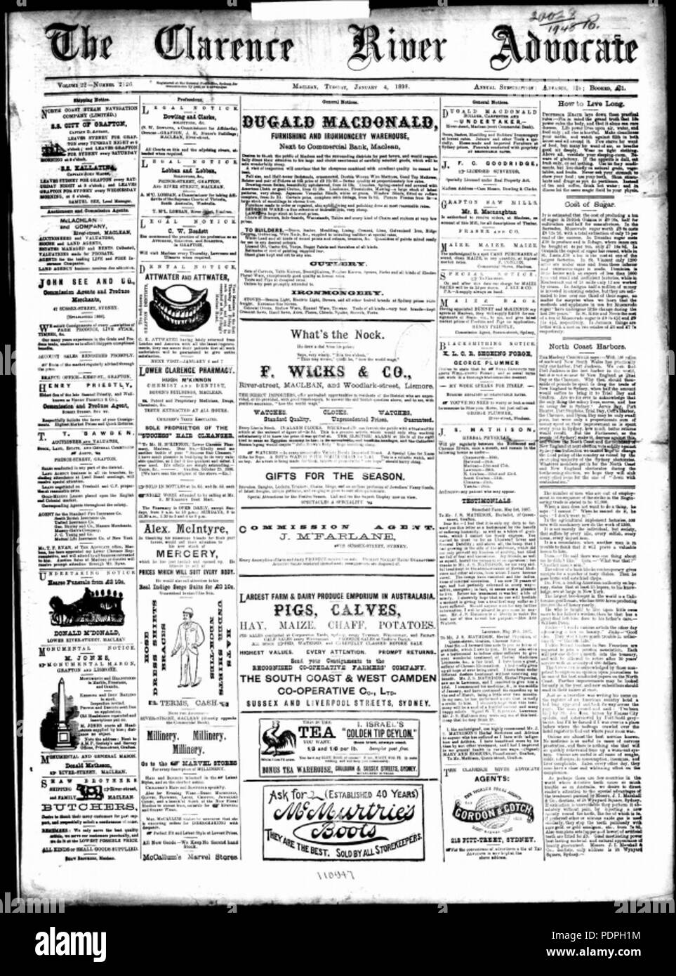 34 Clarence River Fürsprecher 4. Januar 1898 Stockfoto