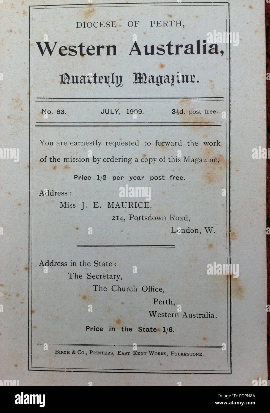 40 Diözese Perth vierteljährliche Mag 1910 Stockfoto
