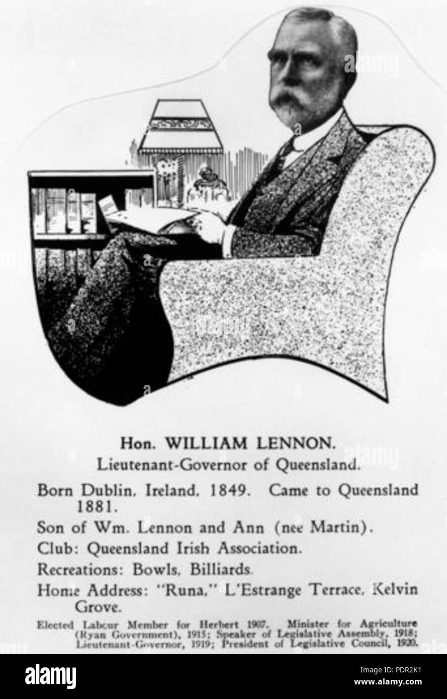 60 Hon. William Lennon - Vizegouverneur von Queensland Stockfoto