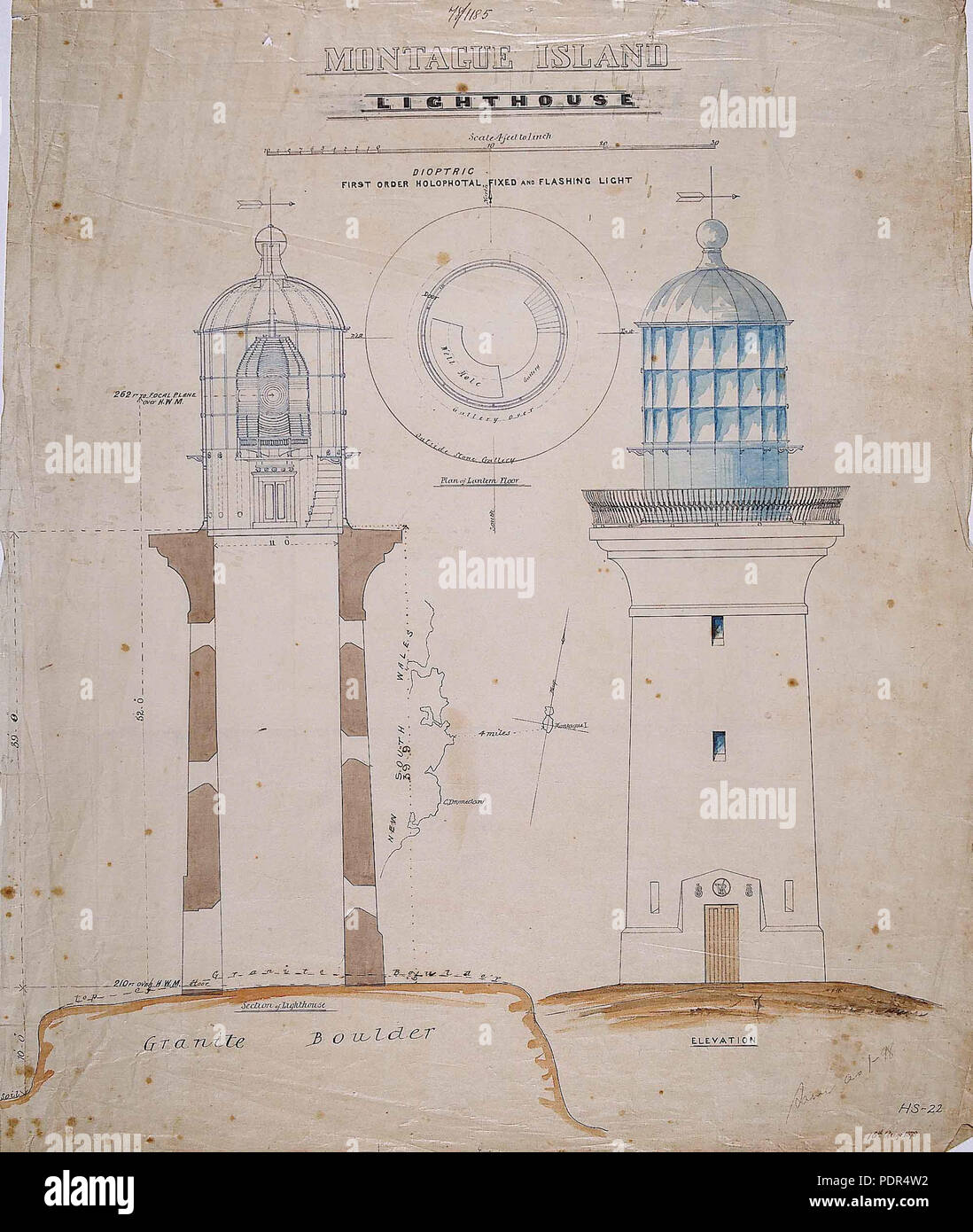 86 Montague Island Lighthouse, erste Bestellung dioptrische holophotal Fest- und Blinklicht, 1878 Stockfoto