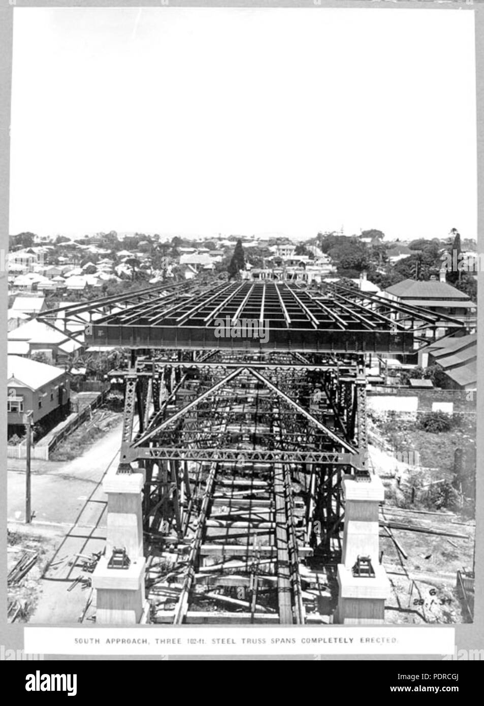 112 Queensland State Archive 3742 South Ansatz drei 102 ft Stahl truss erstreckt sich über ganz Brisbane, 29. Januar 1937 errichtet. Stockfoto
