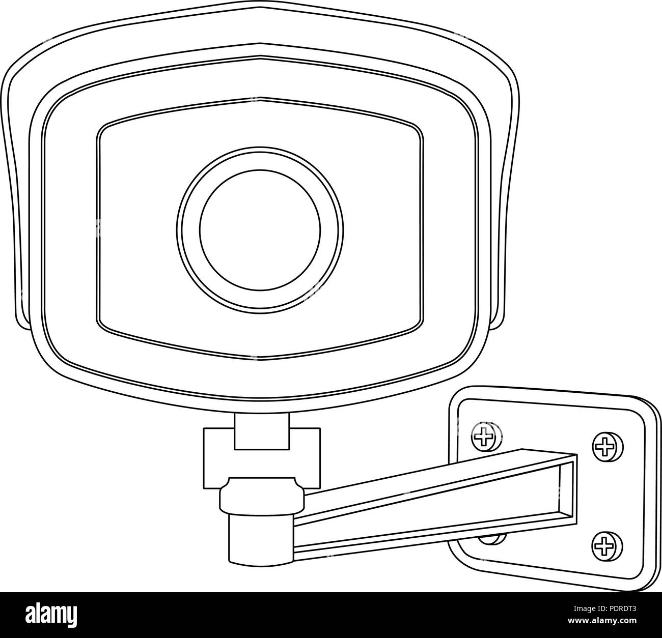 CCTV-Kamera. Vorderansicht. Strichzeichnung Stock Vektor
