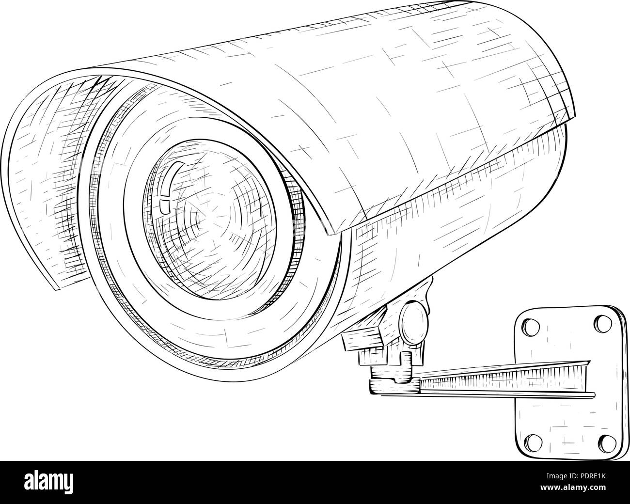 Sicherheit CCTV-Kamera. Hand Skizze gezeichnet Stock Vektor