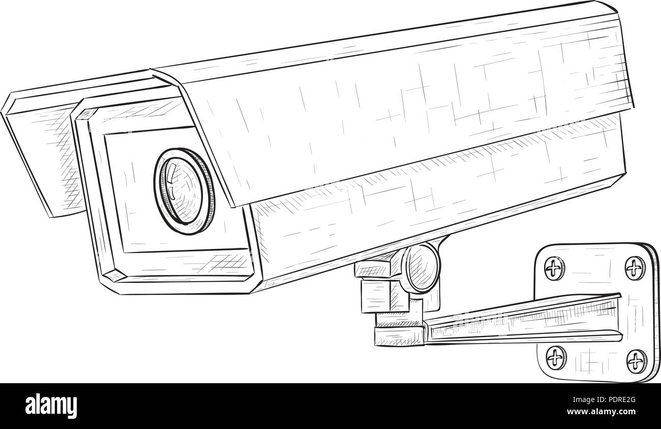 Sicherheit CCTV-Kamera. Hand Skizze gezeichnet Stock Vektor