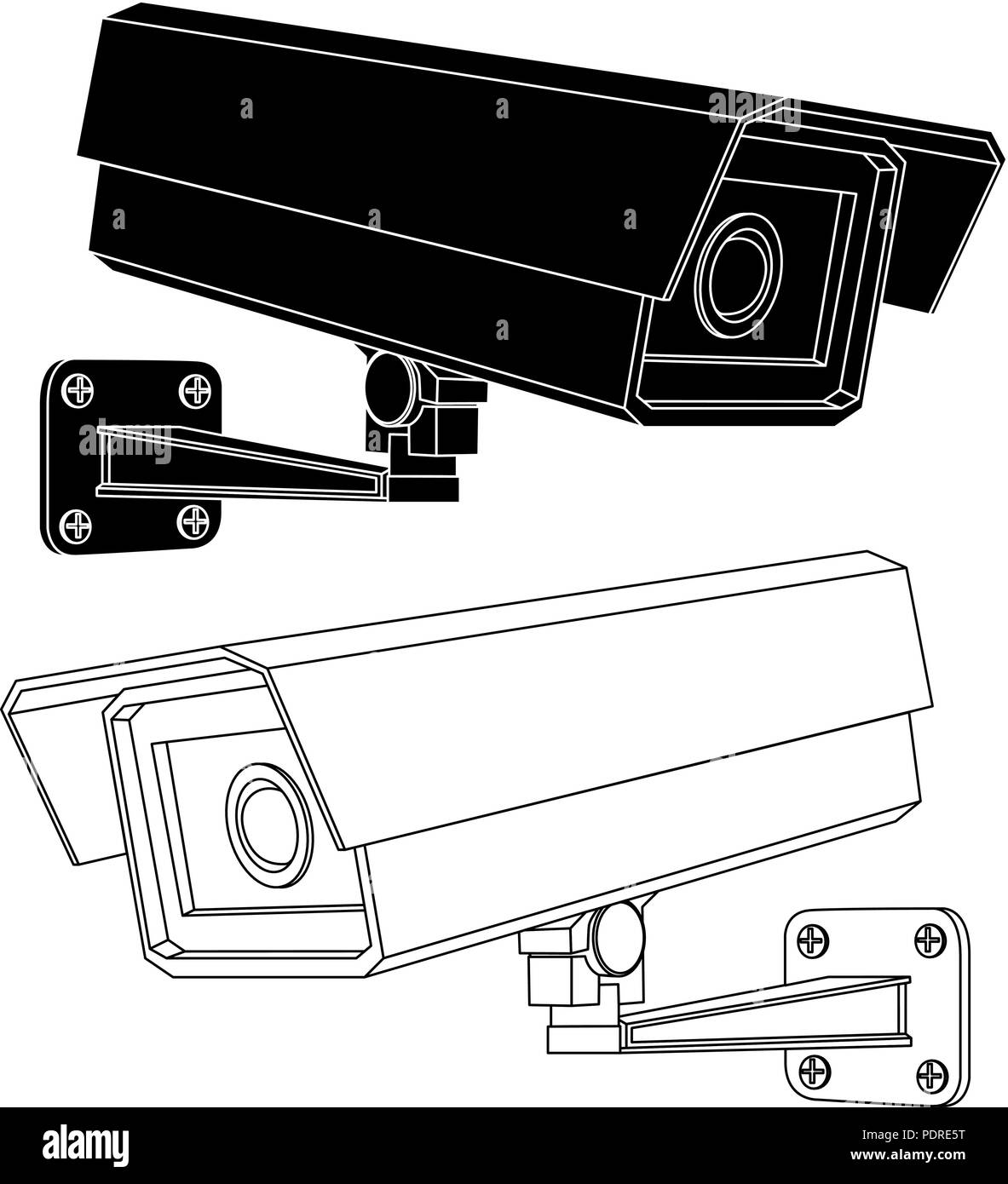 CCTV-Kamera. Schwarzer und weißer Umriss Abbildung Stock Vektor