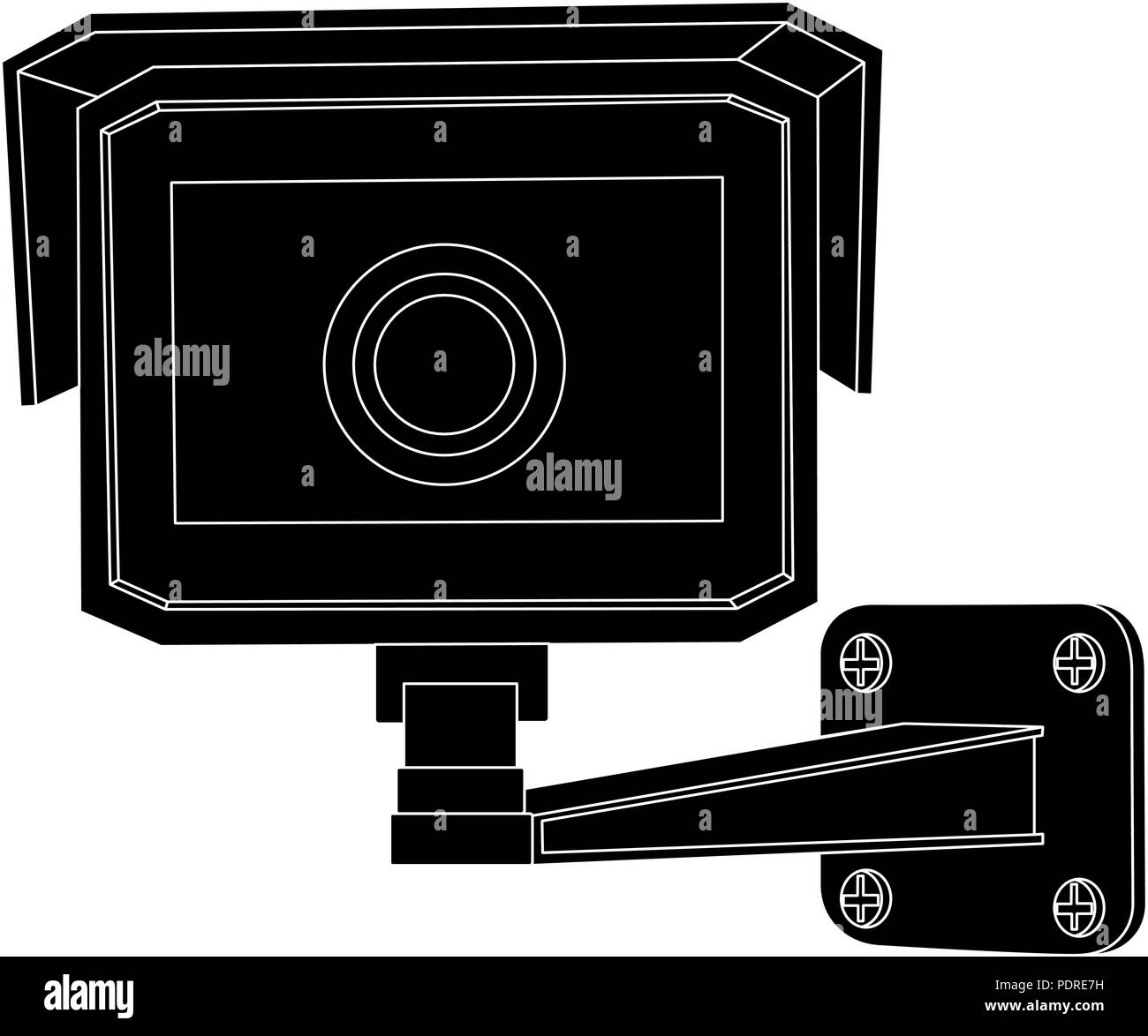 CCTV-Kamera. Vorderansicht. Schwarzer Umriss zeichnen Stock Vektor