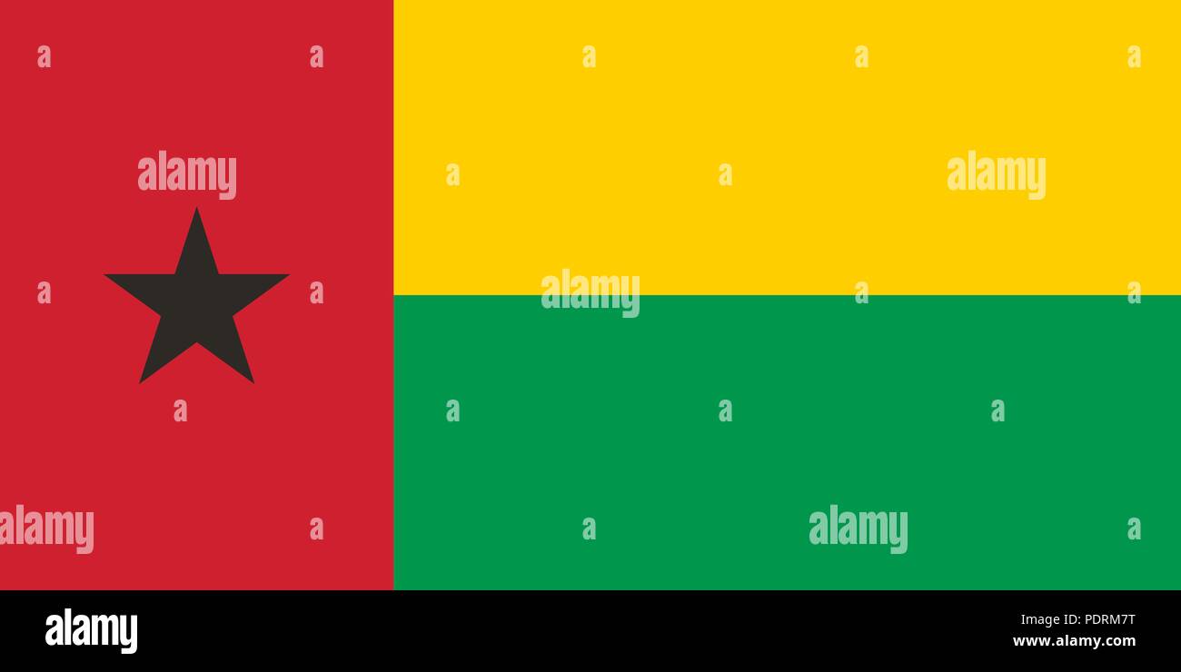Vektor Bild für Guinea-Bissau Flagge. Auf der Grundlage der Offiziellen und dem genauen Guinea-bissau Flagge Abmessungen (2:1) und Farben (116 c, 355 c, 186 c und Schwarz) Stock Vektor