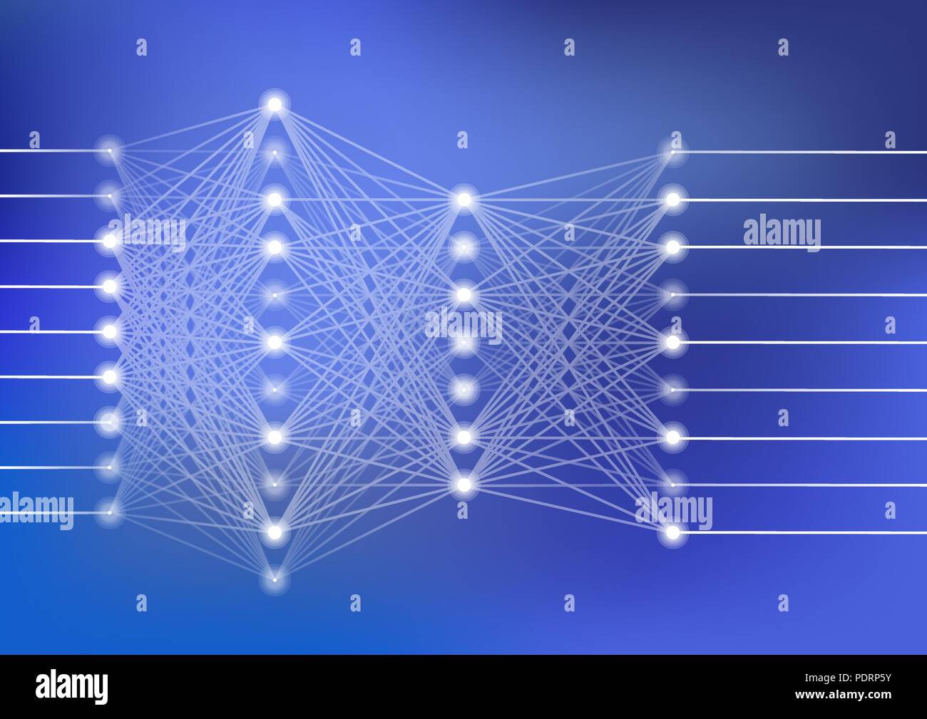 Tiefe neuronale Netz Vector Illustration mit dunkelblauem Hintergrund für Künstliche Intelligenz Stock Vektor