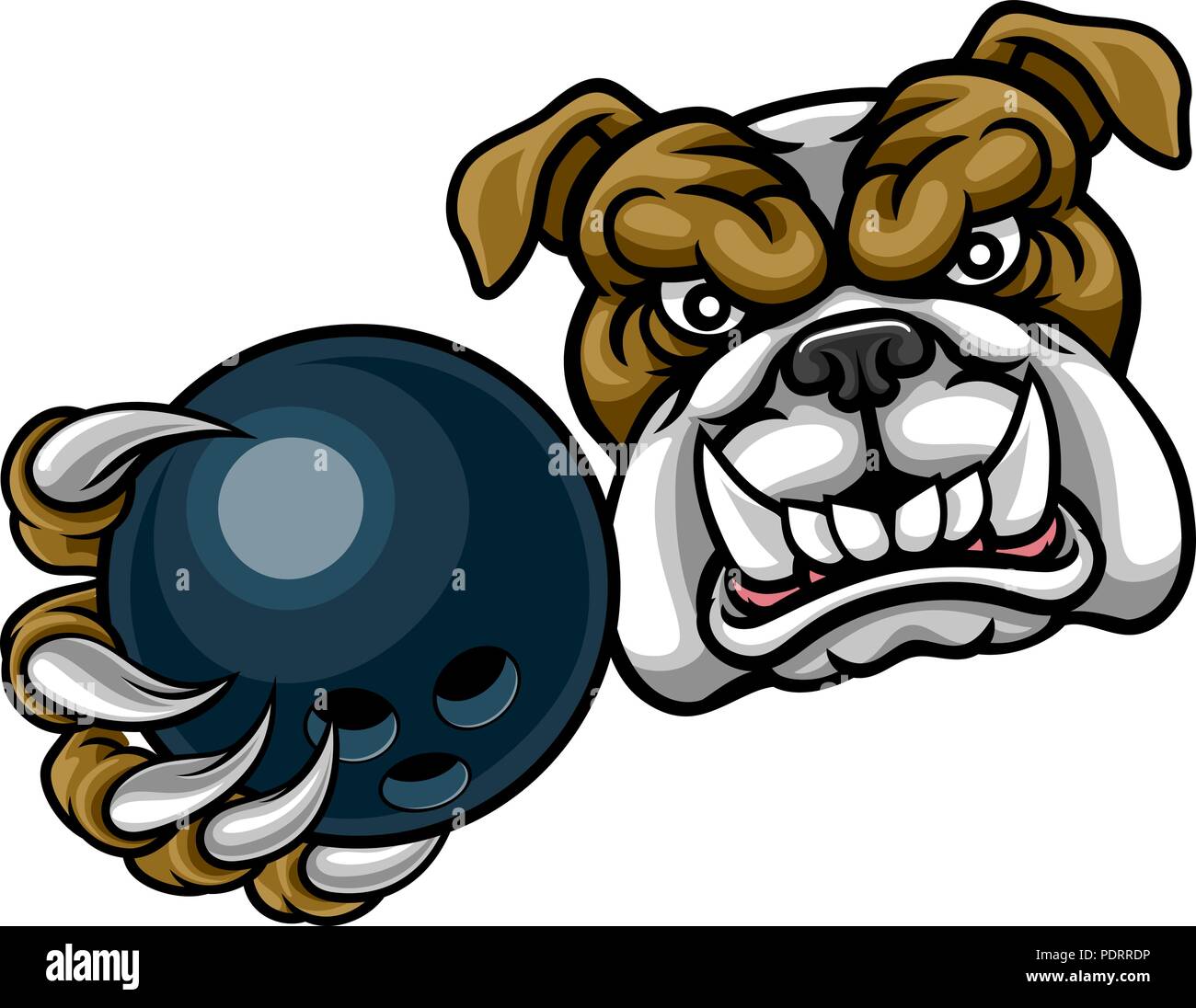 Bulldogge Hund Holding Bowling Ball Sport Maskottchen Stock Vektor