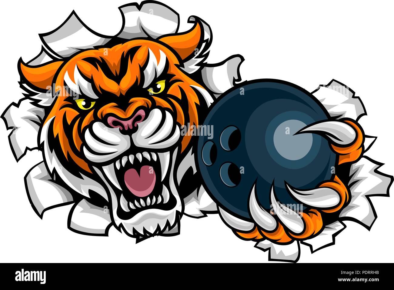 Tiger Holding Bowling Ball brechen Hintergrund Stock-Vektorgrafik - Alamy