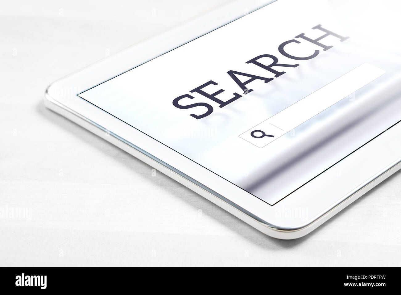 Search Engine app auf Tablet Bildschirm. Anwendung auf die Website oder den Service mit Smart mobile Gerät zu finden. Stockfoto