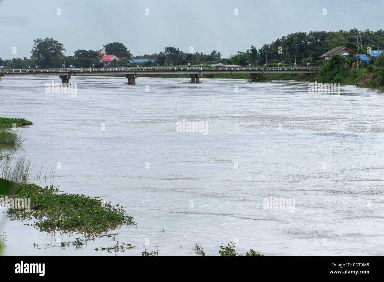 Wasser Überschwemmungen in Asien hohe Wasser im Fluss nach dem schweren Sturm Regen Stockfoto