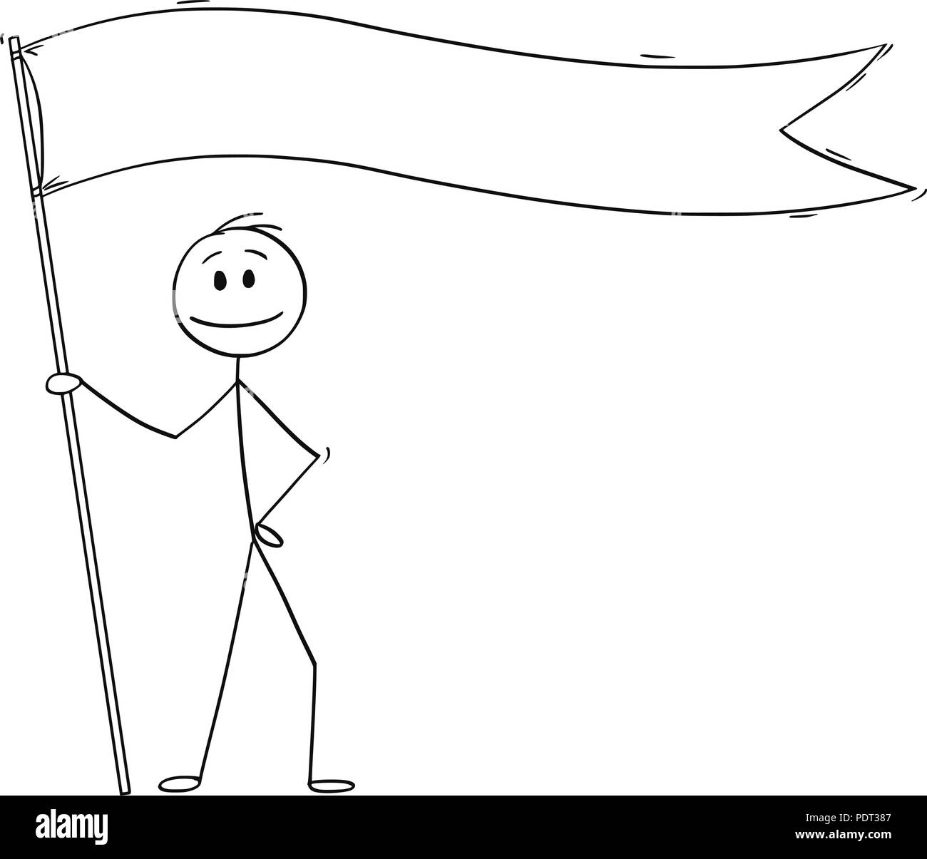 Cartoon von Mann oder Geschäftsmann halten lange weisse Flagge oder Fahne Stock Vektor