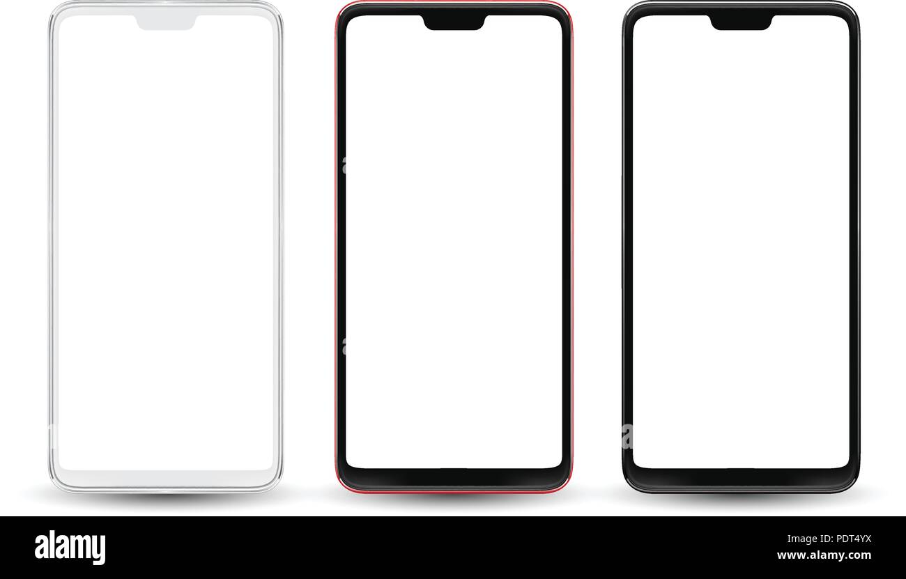 Smartphone Mockup rot schwarz blau Farben für einfache Ort Demo auf dem mobilen Bildschirm. Vektorgrafik Objekt für Technologiekommunikation und Anwendung Stock Vektor