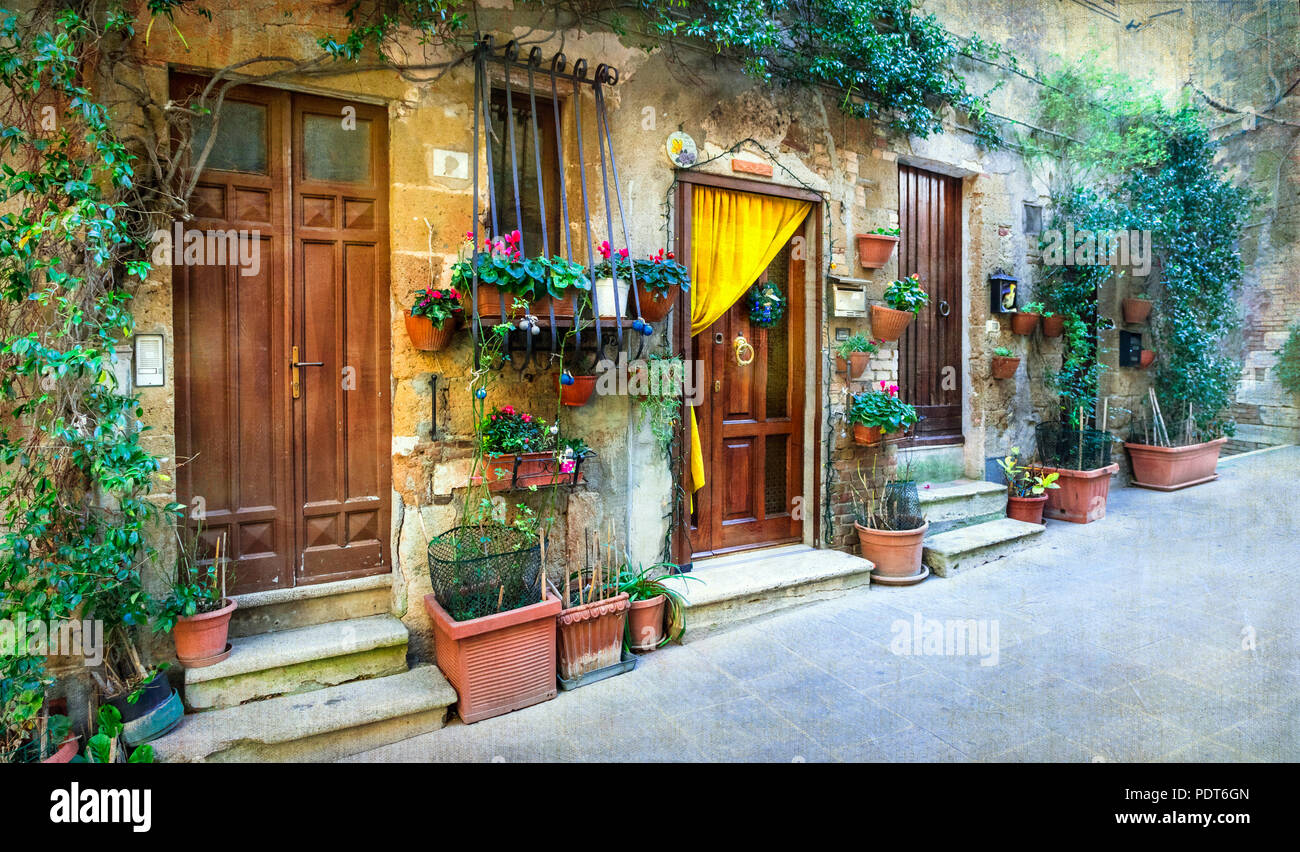 Alte Straßen der italienischen Dorf, Pitigliano, Toskana. Stockfoto