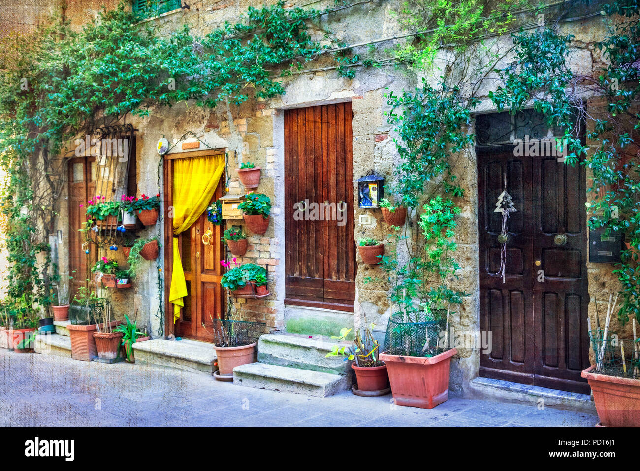 Alte Straßen der italienischen Dorf, Ptigliano, Toskana. Stockfoto