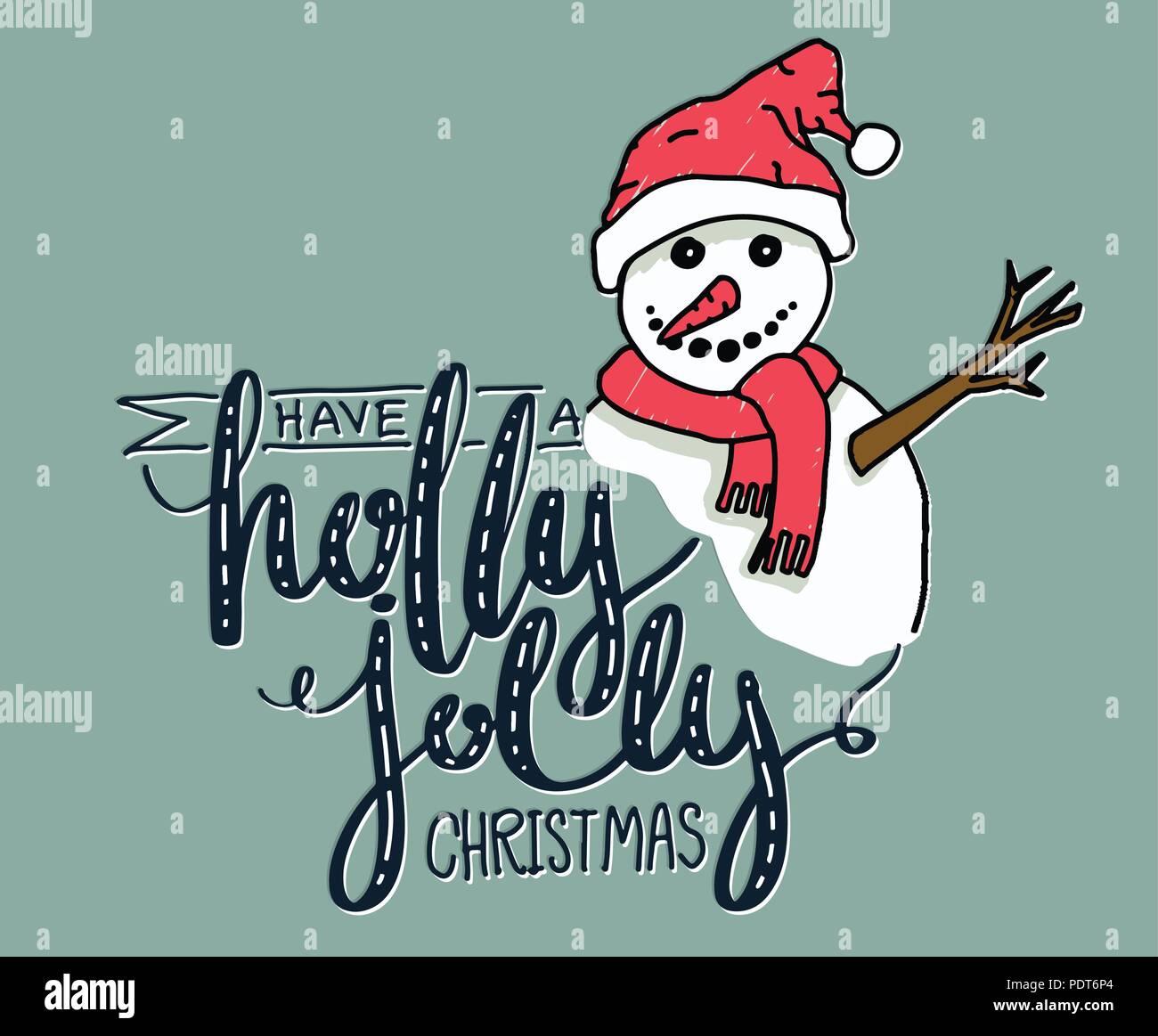 Ein Holly Jolly Christmas Schriftzug. Hand skizziert Grafik vektor Illustration für Weihnachten Karte und Poster. Stock Vektor