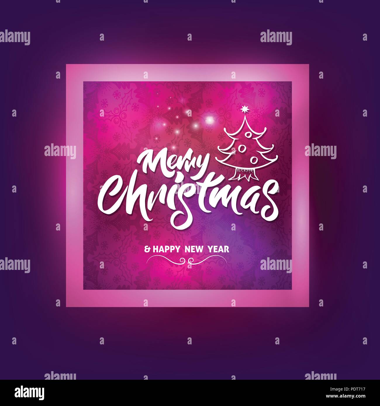 Frohe Weihnachten mit Weihnachtsbaum Schriftzug in quadratischen Rahmen für Weihnachten Karte und Werbung Neue Saison. Vector Illustration. Stock Vektor