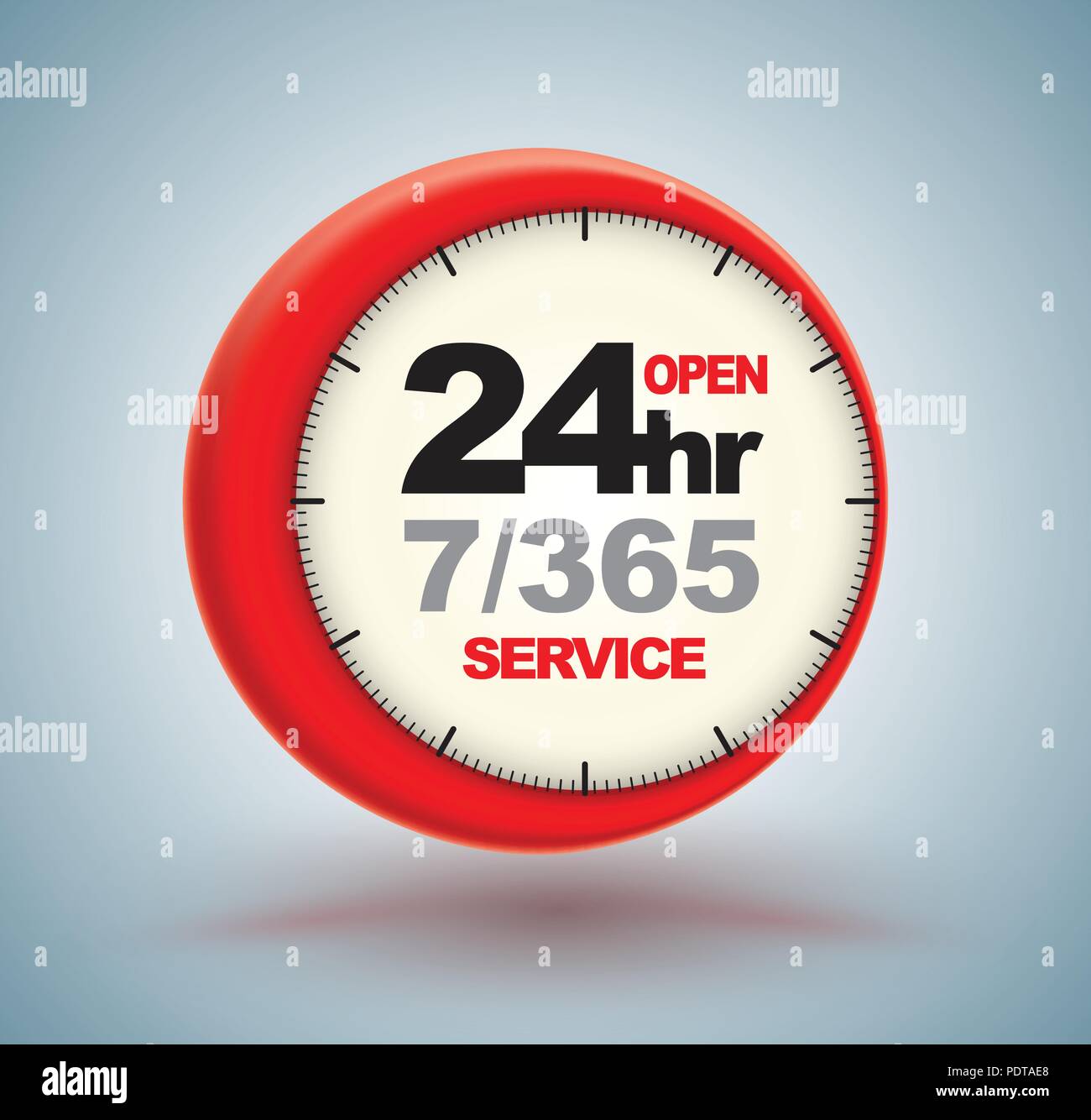 24 hr-Services mit Uhr Skala Logo 3d-Stil. Vector Illustration. Stock Vektor