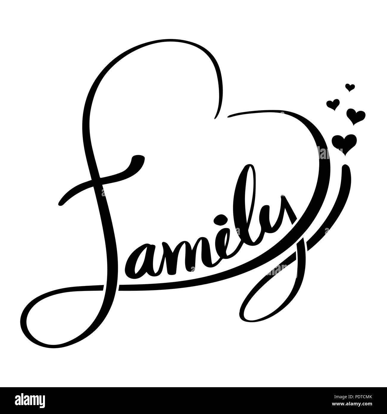 Familie Schriftzug Herz geformt. Vector Illustration. Stock Vektor