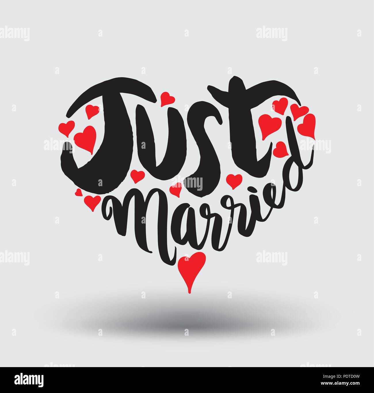 Just Married Schriftzug Auf Herz Geformt Vector Illustration Fur Hochzeit Und Valentinstag Stock Vektorgrafik Alamy