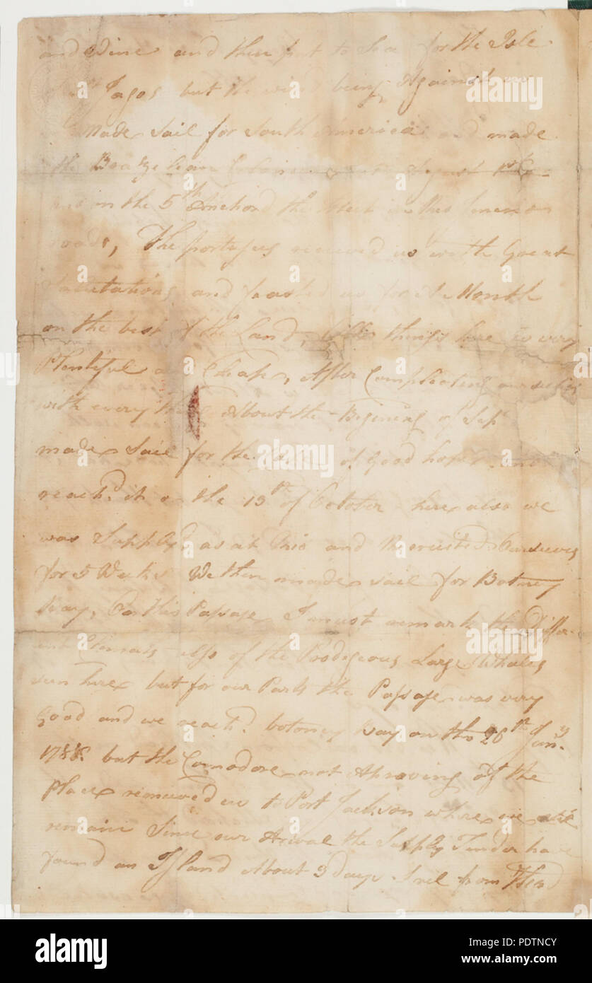 194 SLNSW 966514 Brief zum 10. Juli 1788 Hauptsitz Sidney Stadt New South Wales gerichtet an Frau Maria Fogewell Totness Devon Stockfoto