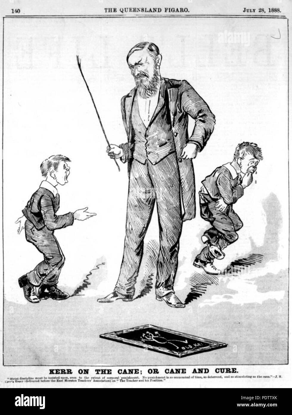 207 StateLibQld 1 113036 Cartoon von Studenten, die das Zuckerrohr, 1888 Stockfoto