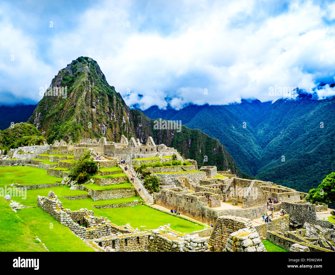 Panoramablick auf die Landschaft von Machu Picchu Peru Stockfoto