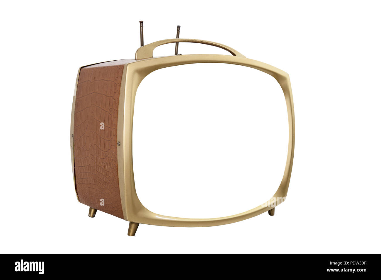Retro 1950s tragbarer Fernseher mit ausgeschnitten. Stockfoto