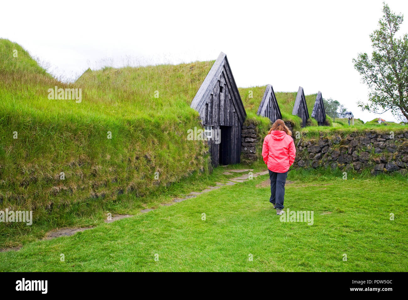Keldur, Island, ist der historische Ort von einem alten Bauernhof Gemeinschaft, gelegen an der südlichen Küste von Island in der Nähe von Mount Hekla. Die älteste erhaltene Rasen Stockfoto