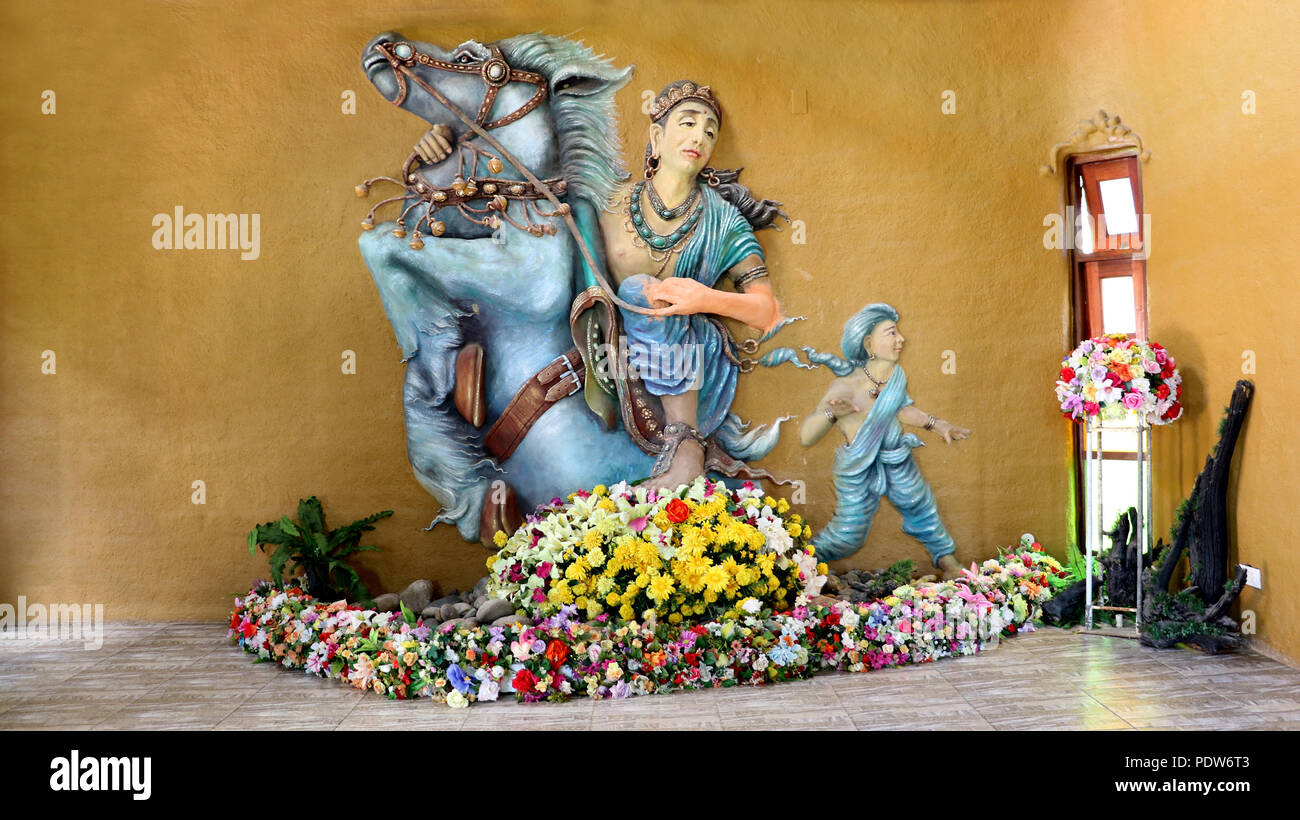Die mythologischen Figuren der hinduistischen Religion Gott DEVATA-Gottheit auf Pferd. Stockfoto