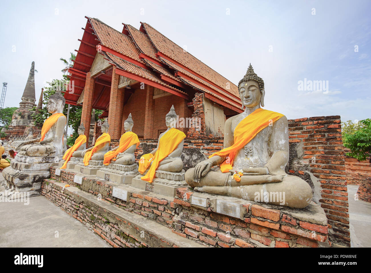 Der Buddha Image Wat Yai Chai Mongkhon, Provinz Ayutthaya, Thailand. Stockfoto