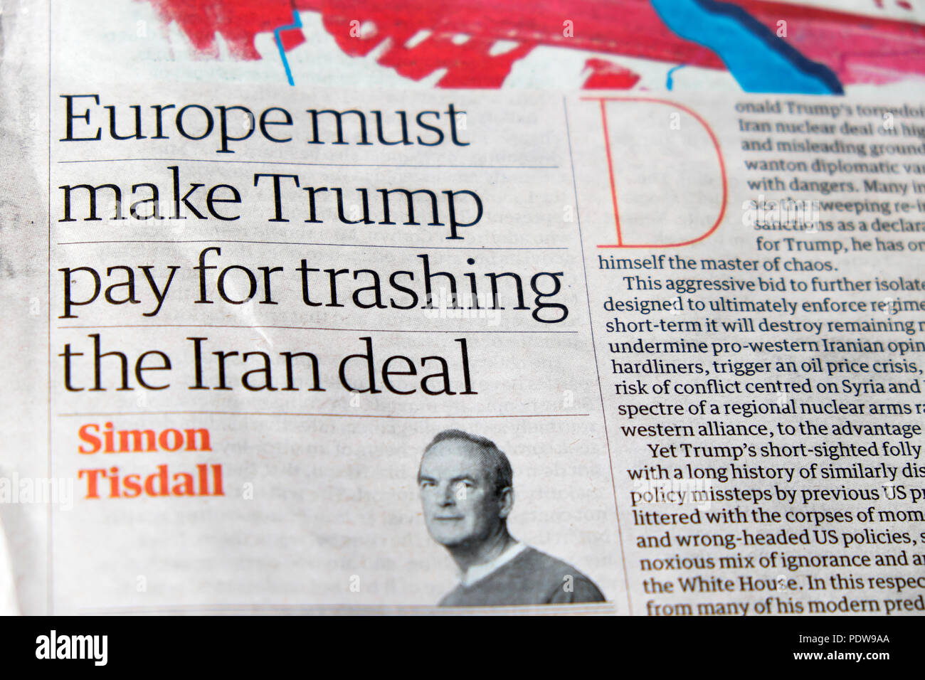 "Europa muss Trumpf für Trashing der Iran Deal' Zeitung Schlagzeile in der Zeitung Guardian in London UK Pay Stockfoto