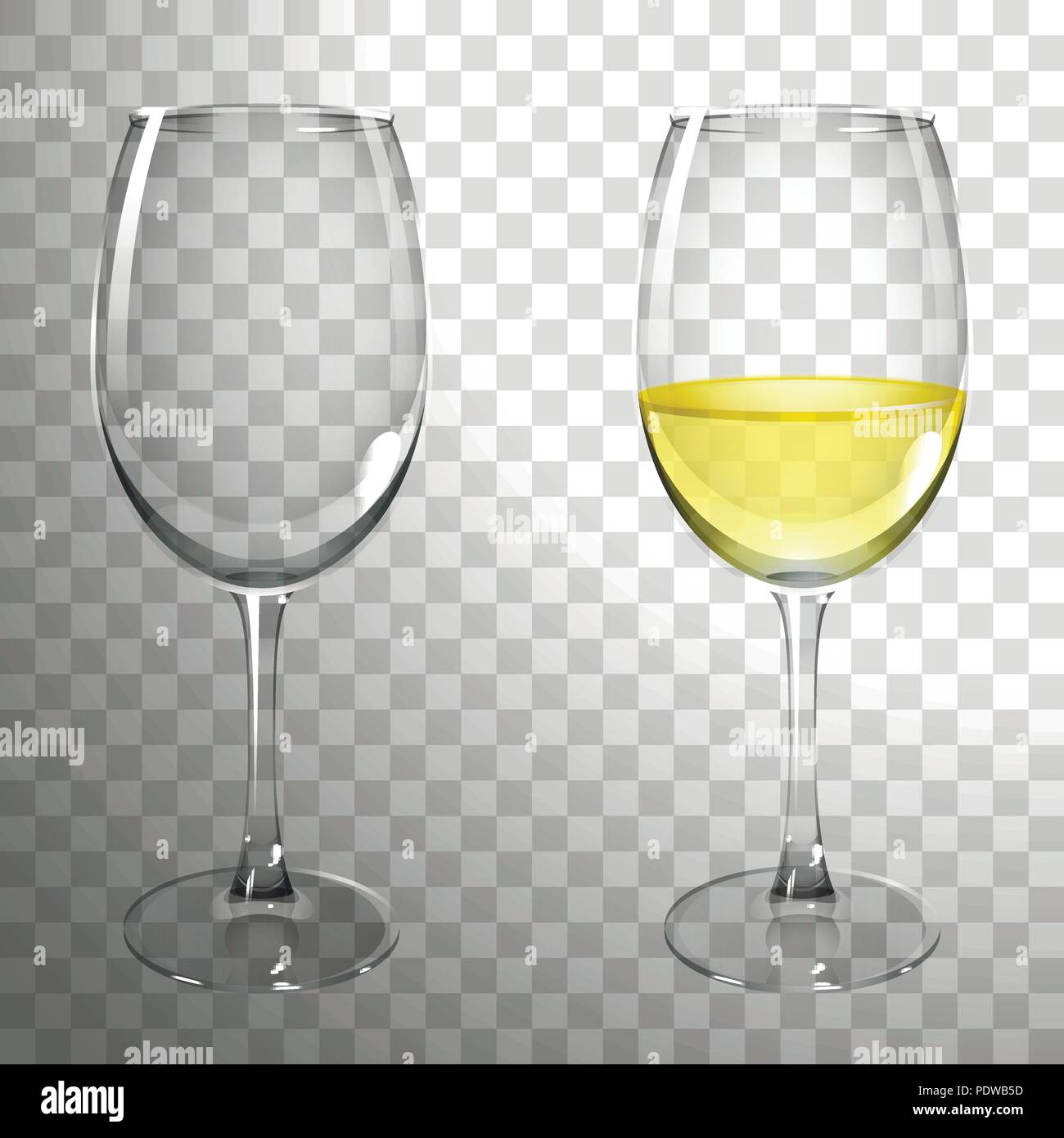 Glas Weißwein auf einem transparenten Hintergrund Stock Vektor