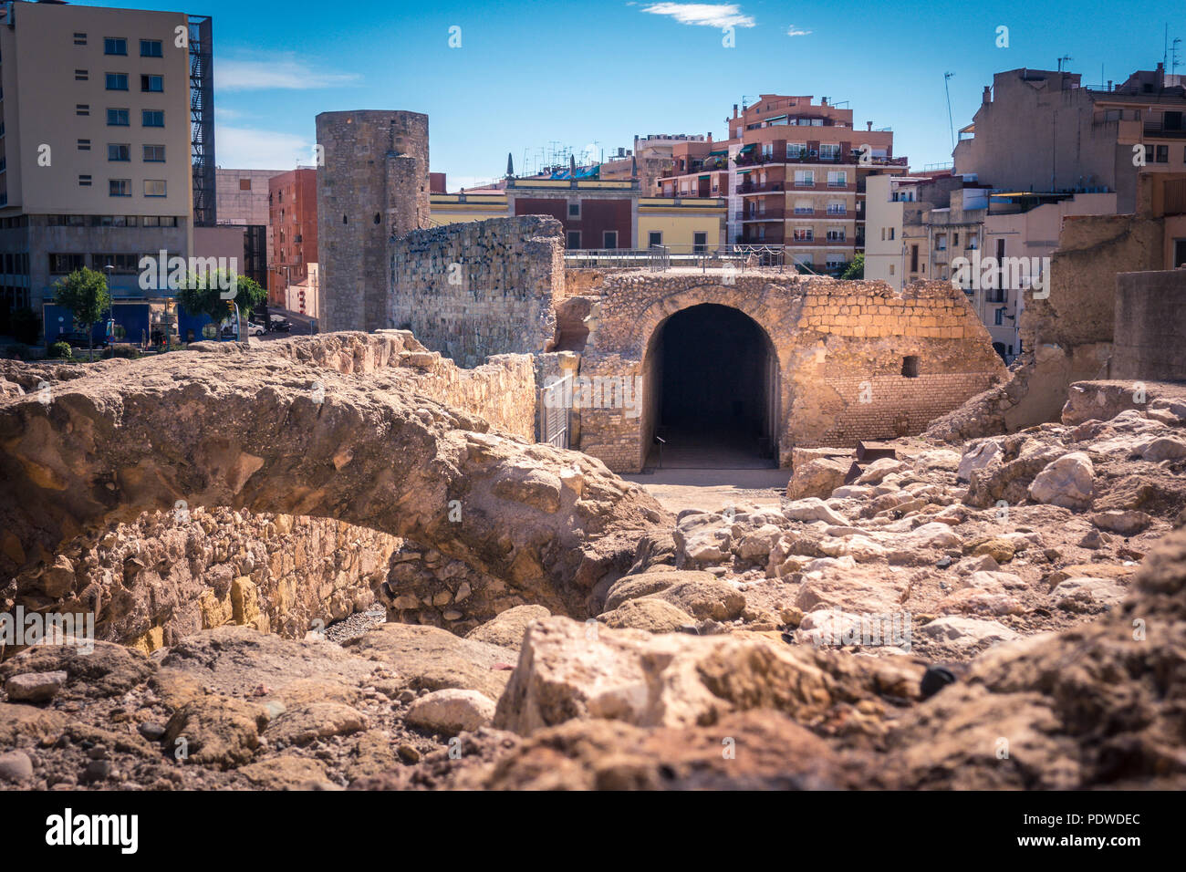 Antiken römischen Zirkus von Tarraco in Tarragona, Spanien, am Mittelmeer an der Costa Dorada, Katalonien, Spanien. Das archäologische Ensemble von Ta Stockfoto
